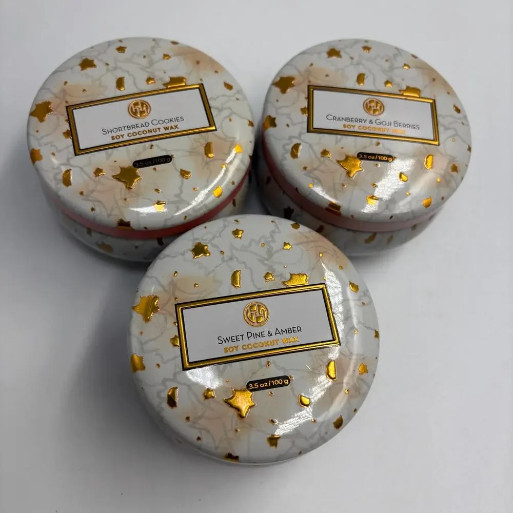 Huntington Home Aldi 3 Pack Mini Candle Tins Holiday Soy Coconut Wax Unburned